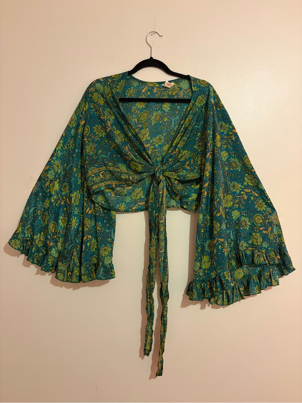 Tie-Front Floral Blouse in Teal and Green